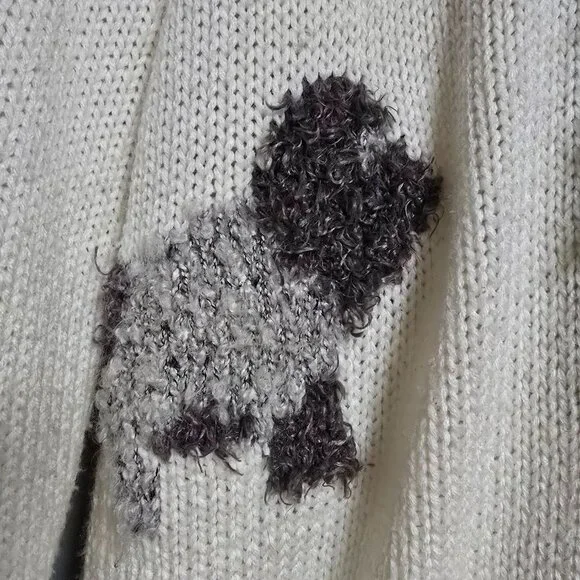 Vintage 90s Dog Sweater Fuzzy Knit Crewneck Medium White Red Poodle Holiday - Picture 5 of 8